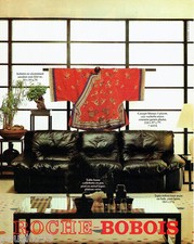 PUBLICITE ADVERTISING 036  1980  Roche -Bobois canapé cuir table basse caillebot