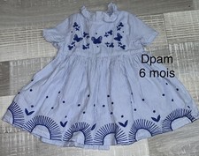 Dpam 6 Mois Fille : Robe Coton rayée Bleue Été TBE