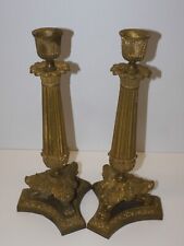 -PAIRE BOUGEOIRS RESTAURATION EMPIRE XIXe BRONZE PIEDS GRIFFES TRIPODES Bougie D