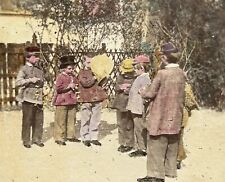 Enfants au Cerf-volant Scène de genre Photo c1865 Stereo Vintage Albumine