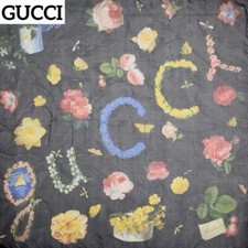 Mini écharpe GUCCI soie mousseline fleur noire taille 16,1 po x 16,1 po utili...