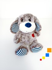 Peluche/Doudou Chien Marron Bleu Rayé Blanc Coeur Rouge 20cm Assis - Gipsy Toys