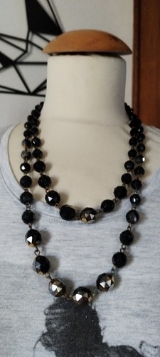 Collier double perles jet - perles, de