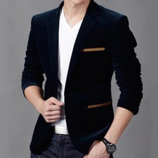 Hommes Velours Costume Veste Blazer Slim Décontracté Revers Cranté Haut Habillé