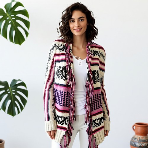 Boho western gilet multicolore - gilet,