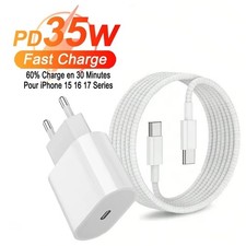 Chargeur Rapide 35W + Cable USB-C iPhone 15 16 17 Pro Max Samsung Huawei