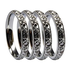 Main Gravé Mariage Anneaux 3mm 950 Platine Orange Blossom Entièrement GB Marqué