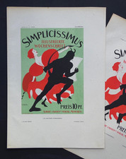 Danse du Diable Affiche Simplicissimus 2 Lithographies 19e orig 25 ex HEINE 1897