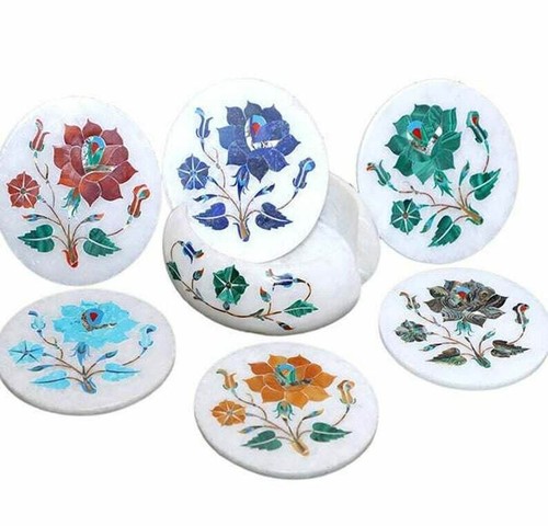 White marble coaster set - white,