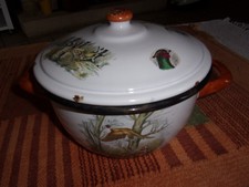 Déco Ancien Faitout métal émaillé Animaux Chasse Sanglier signé Charbonnier