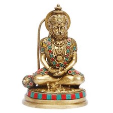 Hanuman en laiton assis en posture de méditation Murti pour Home Puja 7,5"