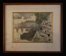 aquarelle Fernand Herbo (1905-1995) quais-de-seine-au-pont-marie 32 x 22