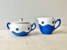 Antique art deco sugar bowl + milk pot by Sarreguemines France, french tableware