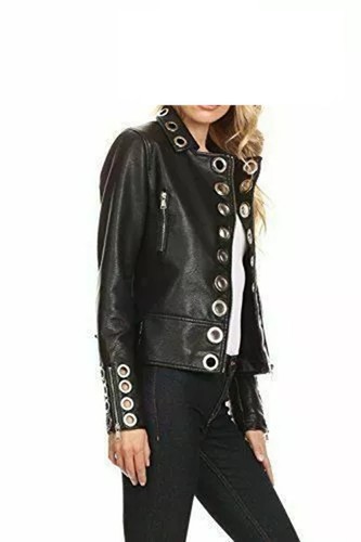 Veste cuir noir cloutée à - cuir,