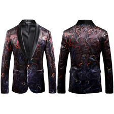 Homme Velours Floral Robe Veste Costume Blazer Manteau Smoking Haut Revers Châle