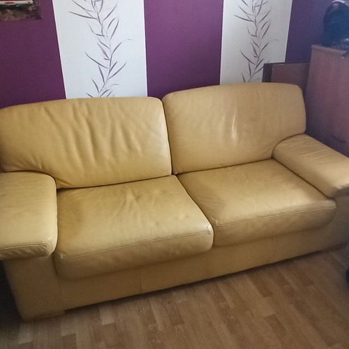 Canapé cuir convertible jaune - cuir,