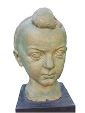 Sculpture buste RAYMOND RAFFOUR statue terre cuite tête enfant XXE Art Déco 35cm