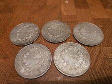 LOT DE 5 MONNAIES de 50F HERCULE EN ARGENT  900%