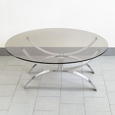 TABLE BASSE VINTAGE 1970 SPACE AGE ACIER CHROME & VERRE FUME 70S 190S RETRO