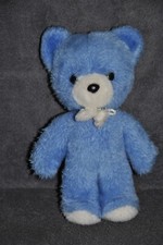 ?Doudou Ours NOUNOURS Bleu Pompom Blanc Hochet Peluche 25 Cm Vintage Ancien