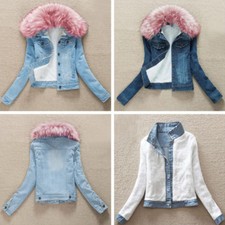 Veste En Jean Pour Femmes Avec Doublure En Fleece Sherpa Et Col En Fourrure Rose