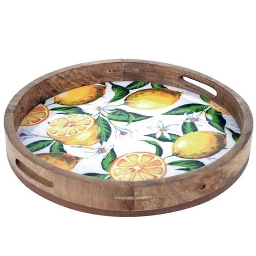 Plateau rond citrons bois - rond,