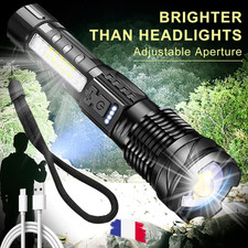 Lampe Torche LED 30W Super Lumineuse Zoomable 7 Modes COB Rechargeable Camping