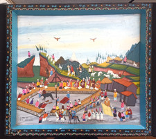 Tableau naïf équatorien, huile sur peau, signé, 50x44,5cm
