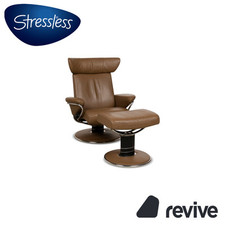 Stressless Jazz M Fauteuil En Cuir Marron Avec Pouf Fonction Manuelle