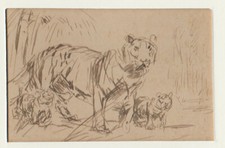 Wilhelm Hübner Lauenburg 1881-1955, encre, non signée, lion avec garçon