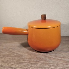 CASSEROLE POELON A FONDUE CAQUELON STYLE AUBECO FRANCE EN ACIER EMAILLÉ / ORANGE