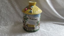 Ancien pot à tabac en biscuit émaillé Signé M&P décor de village / Sevres ?