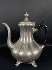 Grande théière cafetière godronnée en étain anglais Sheffield
