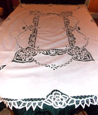 NAPPE  BRODEE MAIN DENTELLE RENAISSANCE   RECTANGULAIRE 130X170+6SERV blanche***
