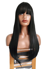 Perruque Longue Droite Noire Pour Femmes Synthétique Résistante à la Chaleur