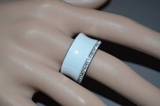 Bague céramique blanche, anneau acier inoxydable,strass