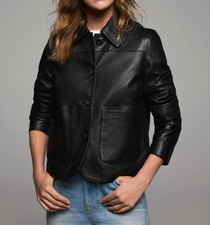 Veste chemise en cuir noir