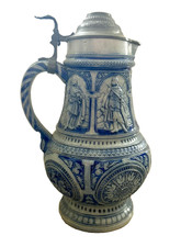  Pichet ancien Allemand Westerwald émaillé au Sel couvercle etain