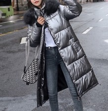 Neuf Manteau Hiver Longue Genou - Gris Métallique- S/M Neuf