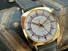 Montre suisse vintage mécanique homme  LUCERNE pl OR date NOS - révisée garantie