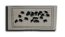 Fabuleux tableau miniature fait main caravane éléphant sur vieux papier 4,2 x...