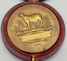 Concours agricole ancienne médaille bronze Brebis Indre 1910 avec écrin