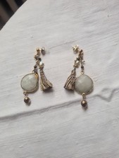 boucles d'oreilles pendantes GAS.  Petit Modèle  6 Cm. Pierre Naturelle Blanche.