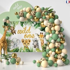 Kit Arche Ballon avec toile de fond, Decoration Anniversaire 1 an, Jungle