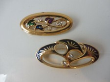 2 Belles Broches Avec Des Pierres Brillantes Fleurs & Feuilles Pierre Lang !