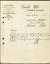 Facture 1913 EMILE PILE à Ronchamp (Haute-Saône) Sables de Fonderies dép 70