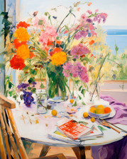 Affiche scène de table florale colorée art mural floral -...