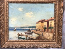 tableau ancien huile signé NERLOW  ETANG MARTIGUES