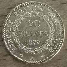 Pièce de 20 francs OR 1877 A Paris - Génie 3e république