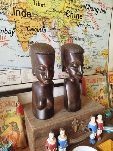 Paire bustes africains bois - paire, |
